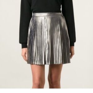 Tory Burch Gold Silver Metallic Silk Blend Pleated Audra Skirt Sz. 14